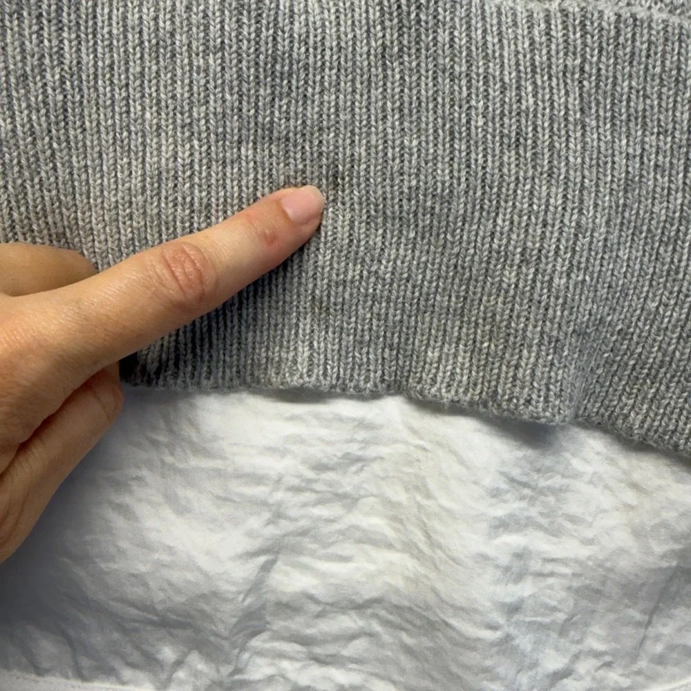 Brochu Walker Looker Layered Sweater XS Gray Cashmere Cotton V Neck 3/4 Sleeve